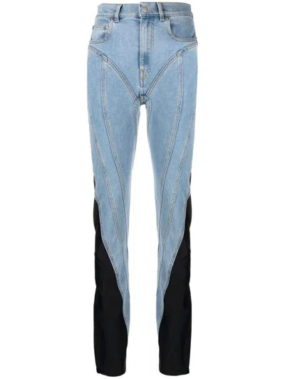 Shop Mugler Jeans In Medium Blue / Black