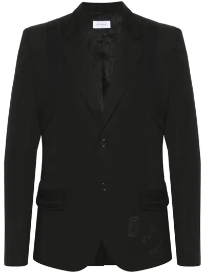 Off-white Virgin Wool Formal Vars Blazer With Logo Patch In Black