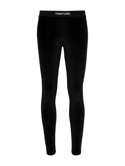 Shop Tom Ford Velvet Leggings With Logo Band In Black