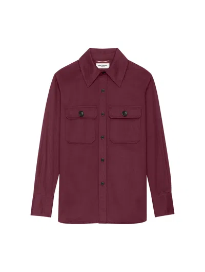 Shop Saint Laurent Saharienne Shirt In Cotton Drill In Red