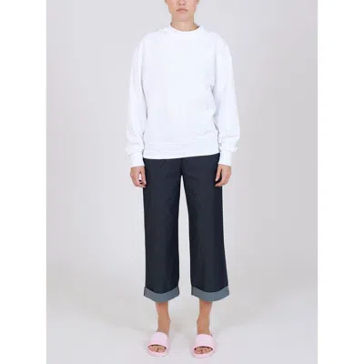 Shop Love Moschino Chic Blue Cotton Trousers With Turn-up Cuff