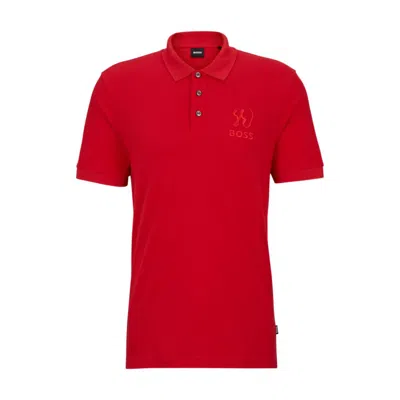 Shop Hugo Boss Mercerized-cotton Polo Shirt With Special Artwork In Red