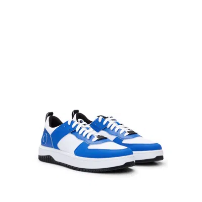Shop Hugo Mixed-material Trainers With Raised-logo Backtab In Blue