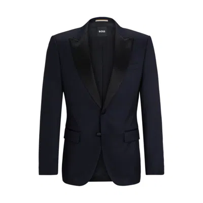 Hugo Boss Tuxedo Jacket In Virgin-wool Serge In Blue