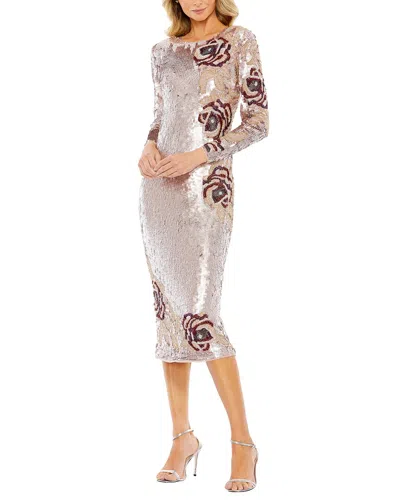 Mac Duggal Sequin Asymmetrical Floral Long Sleeve Midi Dress In Pink