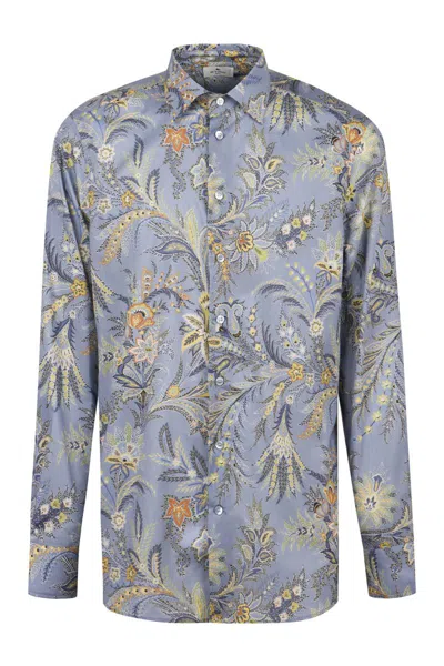 Shop Etro Printed Cotton Shirt In Blue