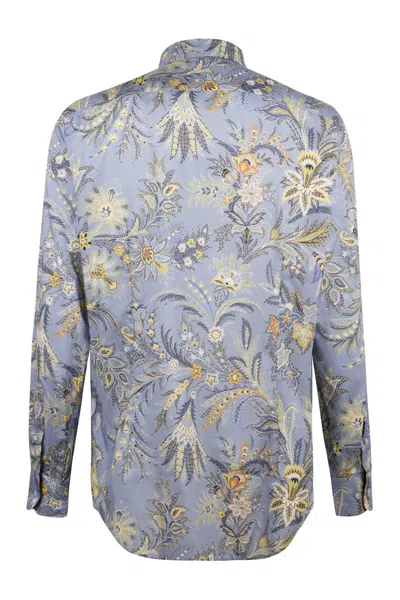 Shop Etro Printed Cotton Shirt In Blue