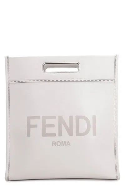 Shop Fendi Smooth Leather Tote Bag In Grey