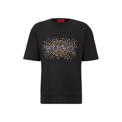Shop Hugo Cotton-jersey T-shirt With Stud-effect Artwork In Black