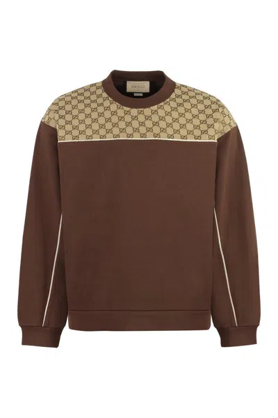 Shop Gucci Cotton Crew-neck Sweatshirt In Brown