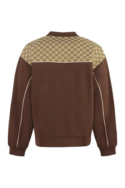 Shop Gucci Cotton Crew-neck Sweatshirt In Brown