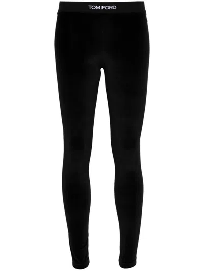Shop Tom Ford Stretch Lustrous Velour Signature Leggings Clothing In Black