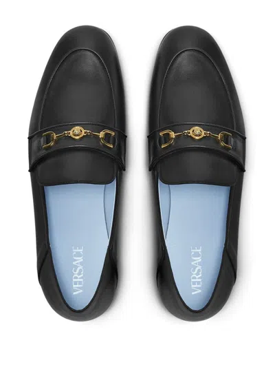 Versace Medusa-plaque Leather Loafers In Black