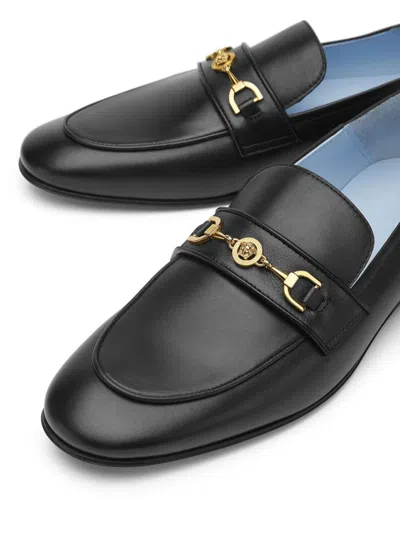 Versace Medusa-plaque Leather Loafers In Black