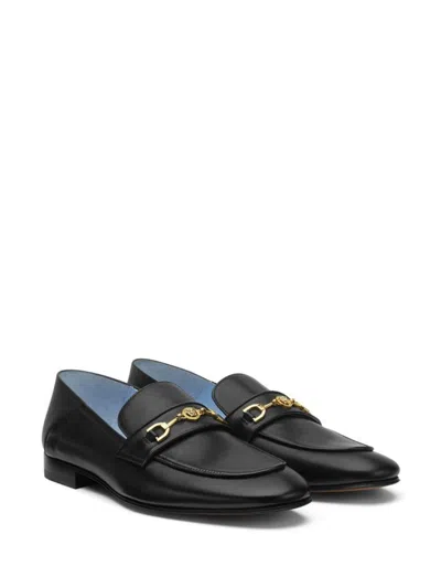 Shop Versace Slipper Calf Leather Shoes In Black