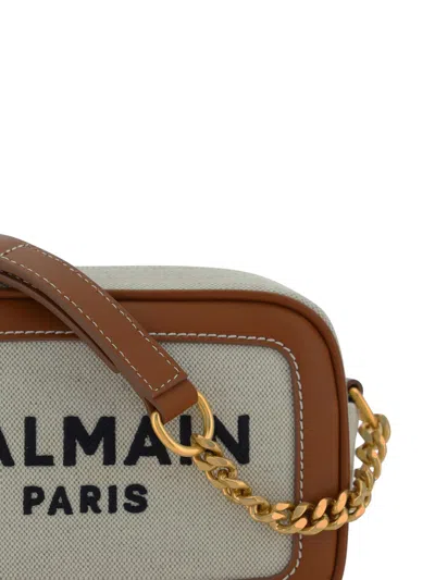 Shop Balmain Shoulder Bags In Naturel/marron