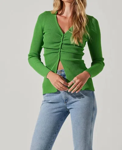 Astr Ansen Ruched Cardigan In Bright Green In Green