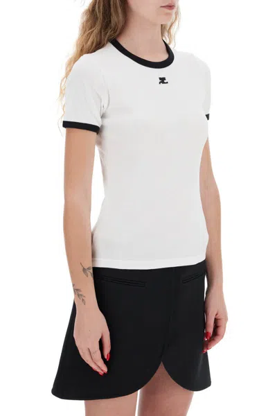 Shop Courrèges "ac T-shirt With Contrasting Edge Trim In Bianco