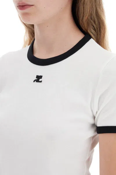 Shop Courrèges "ac T-shirt With Contrasting Edge Trim In Bianco