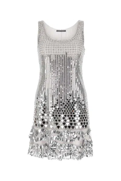 Alberta Ferretti Alberta Ferreti Silver Sequins Mini Dress In Silver
