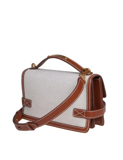 Shop Balmain Handbag In Canvas And Leather In Naturel/marron