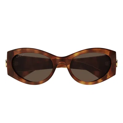Gucci Double G Oval-frame Sunglasses In Havana