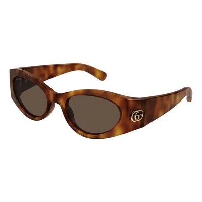 Gucci Double G Oval-frame Sunglasses In Havana