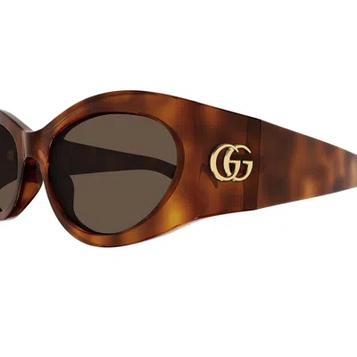 Gucci Double G Oval-frame Sunglasses In Havana