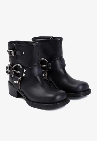 Shop Miu Miu 50 Ankle Boots In Calf Leather In Black