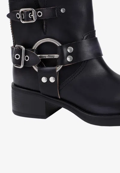 Shop Miu Miu 50 Ankle Boots In Calf Leather In Black