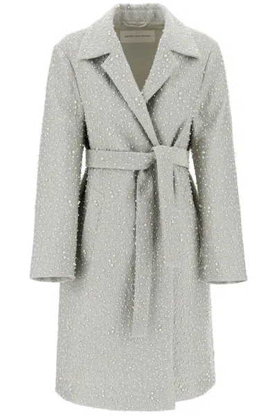 Shop Dries Van Noten "jacquard Fabric Coat With Pearl Embell Women In Silver