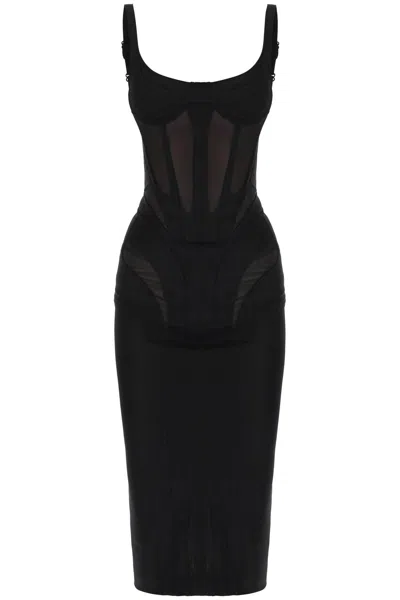 Shop Mugler Midi Dress With Corset Women In Black