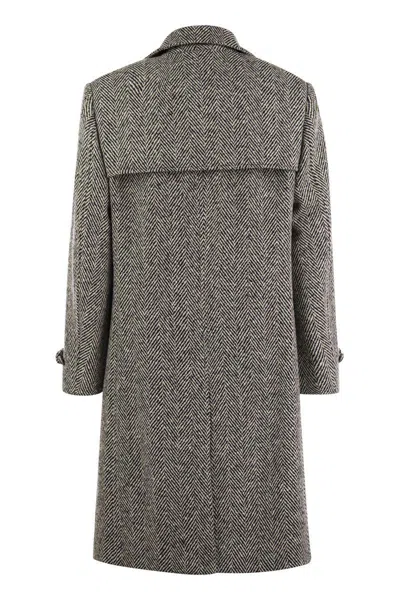 Brunello Cucinelli Men One-and-a-half-breasted Coat In Herringbone Virgin Wool In Black/white