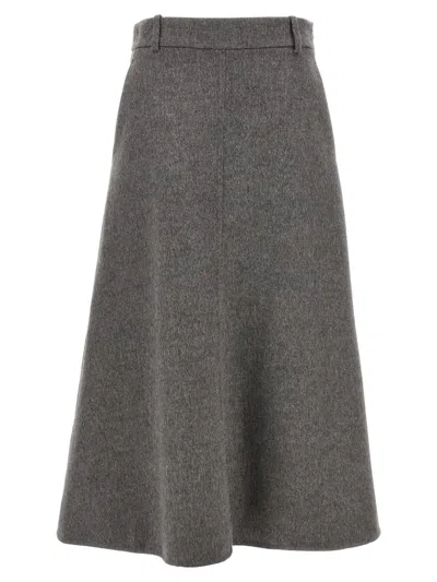 Brunello Cucinelli Wool Midi Flute Skirt In Gray