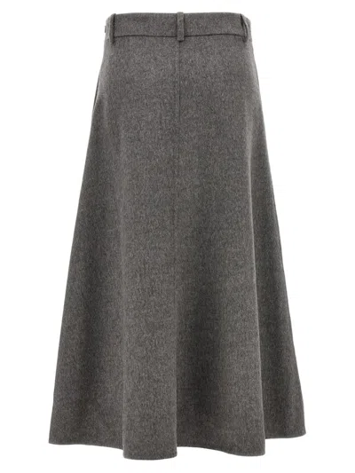 Brunello Cucinelli Wool Midi Flute Skirt In Gray