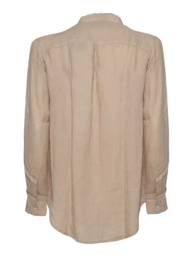 Fay Vegan Linen Shirt With Mandarin Collar In Beige