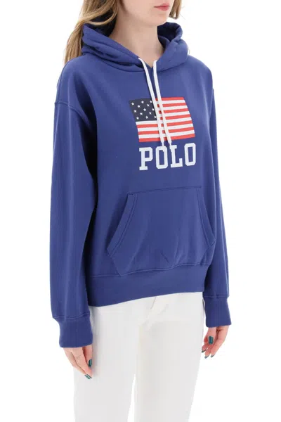 Shop Polo Ralph Lauren Hooded Sweatshirt With Flag Print In Multi