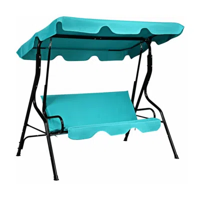 Hivvago 3 Seats Patio Canopy Cushioned Steel Frame Swing Glider Hammock-blue