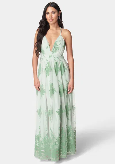 Shop Bebe Plunge Neck Embroidered Maxi Dress In Olive