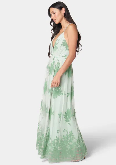 Shop Bebe Plunge Neck Embroidered Maxi Dress In Olive