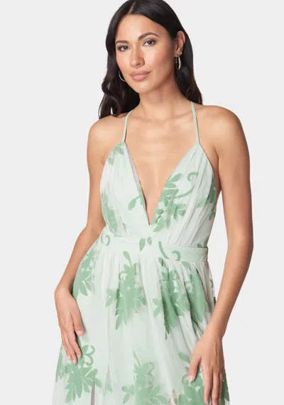 Bebe Plunge Neck Embroidered Maxi Dress In Olive