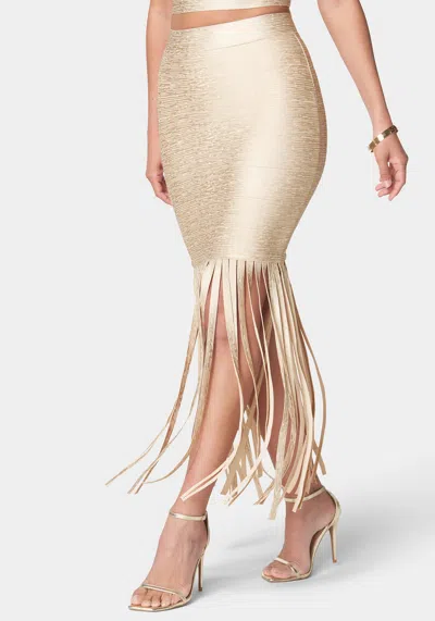 Bebe Bandage Foil Two Piece Fringe Set In Champagne