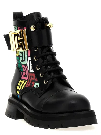 Balmain Charlie Multi Monogram Ranger Booties In Multicolor