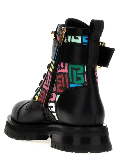Balmain Charlie Multi Monogram Ranger Booties In Multicolor