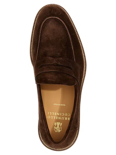 Shop Brunello Cucinelli Suede Loafers In Brown