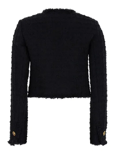 Shop Versace Black Crop Jacket With Jewel Buttons In Tweed Woman