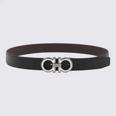 Ferragamo Reversible Hammered Leather Gancini Belt In Black