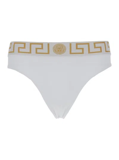 Versace Set Of Two Briefs With La Greca Waistband In White