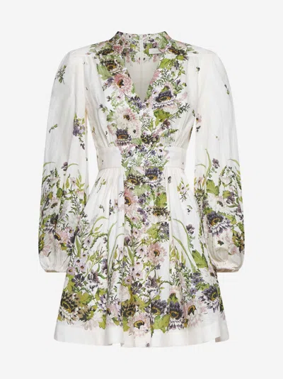 Shop Zimmermann Halliday Print Linen Mini Dress In Cream Multi Floral