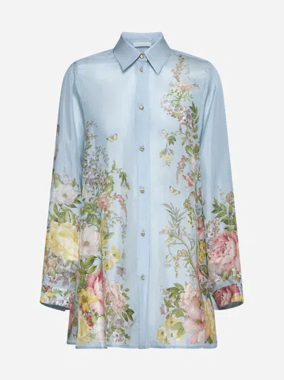 Shop Zimmermann Waverly Print Silk Shirt In Blue Floral